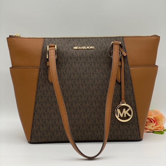 MICHAEL KORS CHARLOTTE LARGE TOP ZIP TOTE BROWN - Picture 2 of 16